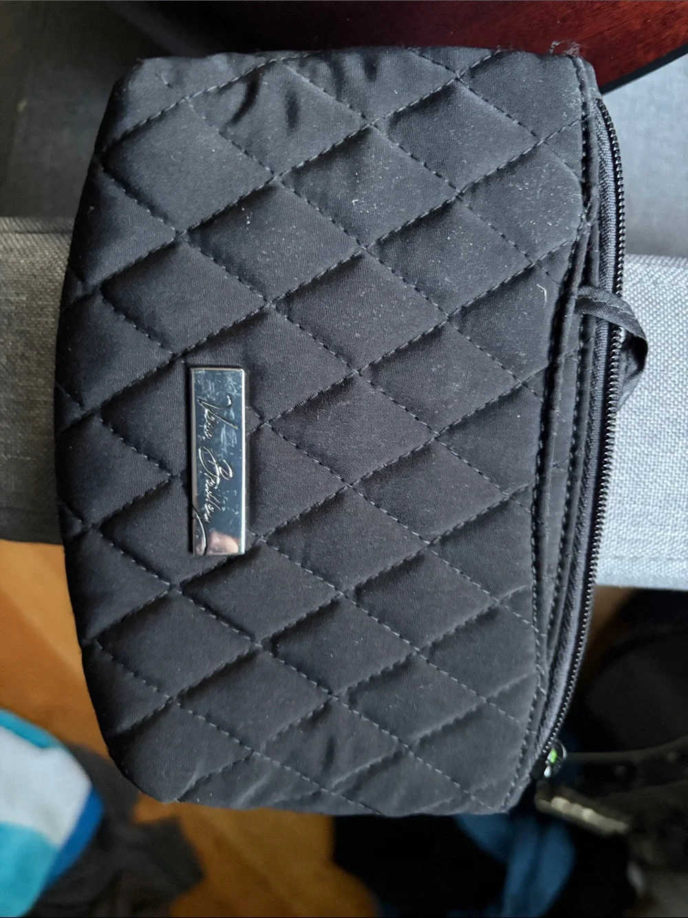 Vera Bradley Quilted Black Cosmetic Case with Logo Plaque